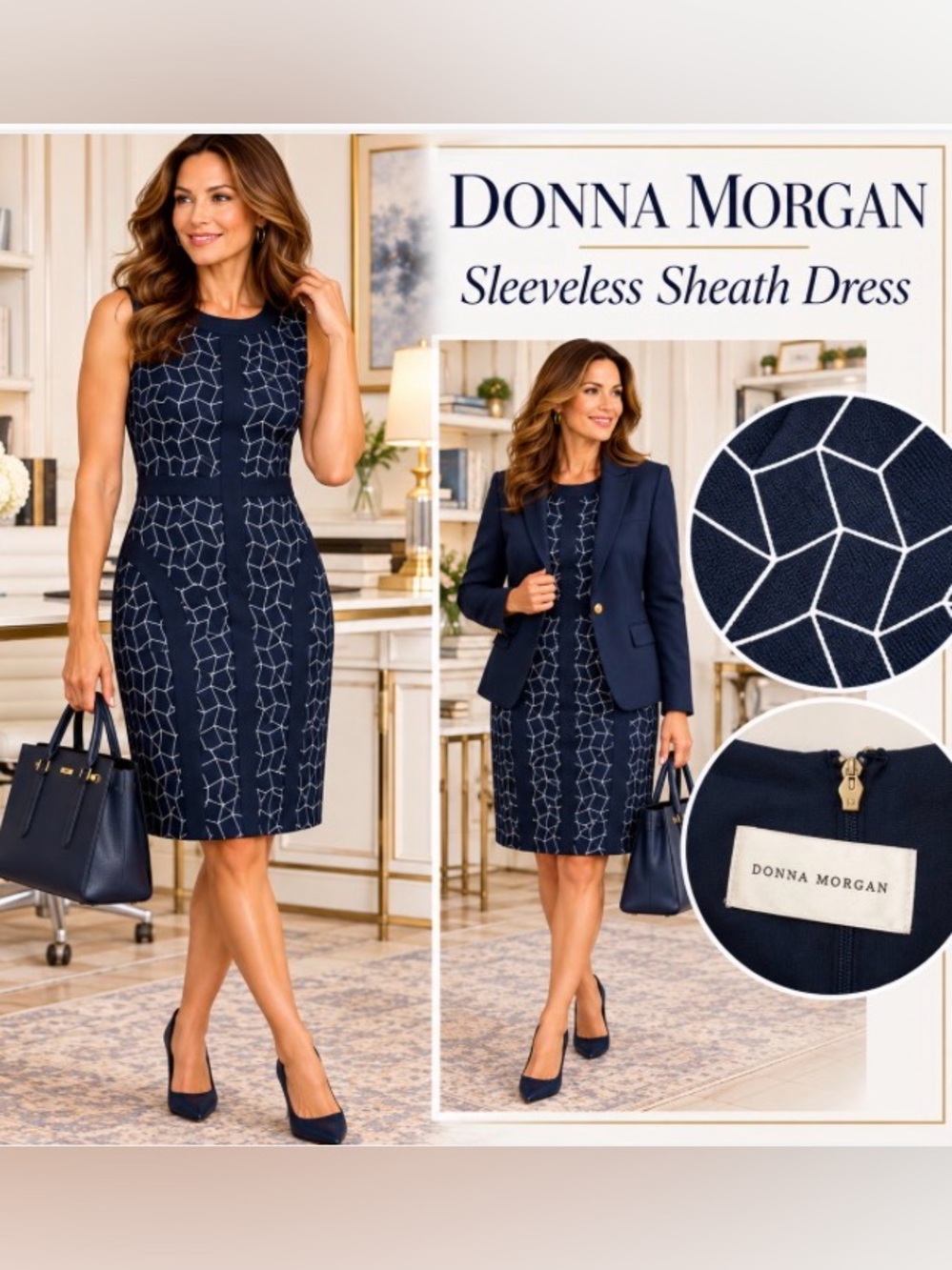 Donna Morgan Navy Sleeveless Sheath Dress With Figure Flattering Design | Sz 14